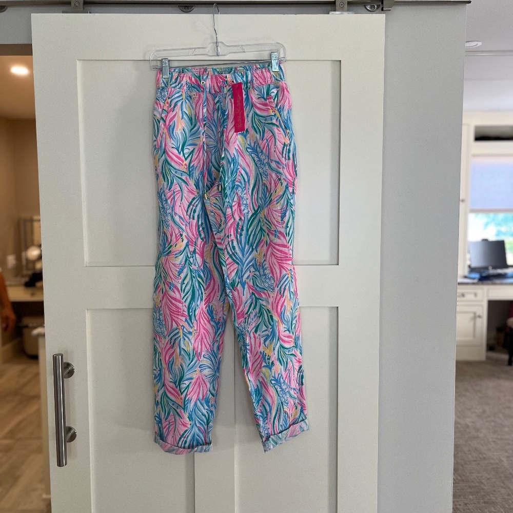 Lilly Pulitzer Taron linen pant size L sea turtle soiree